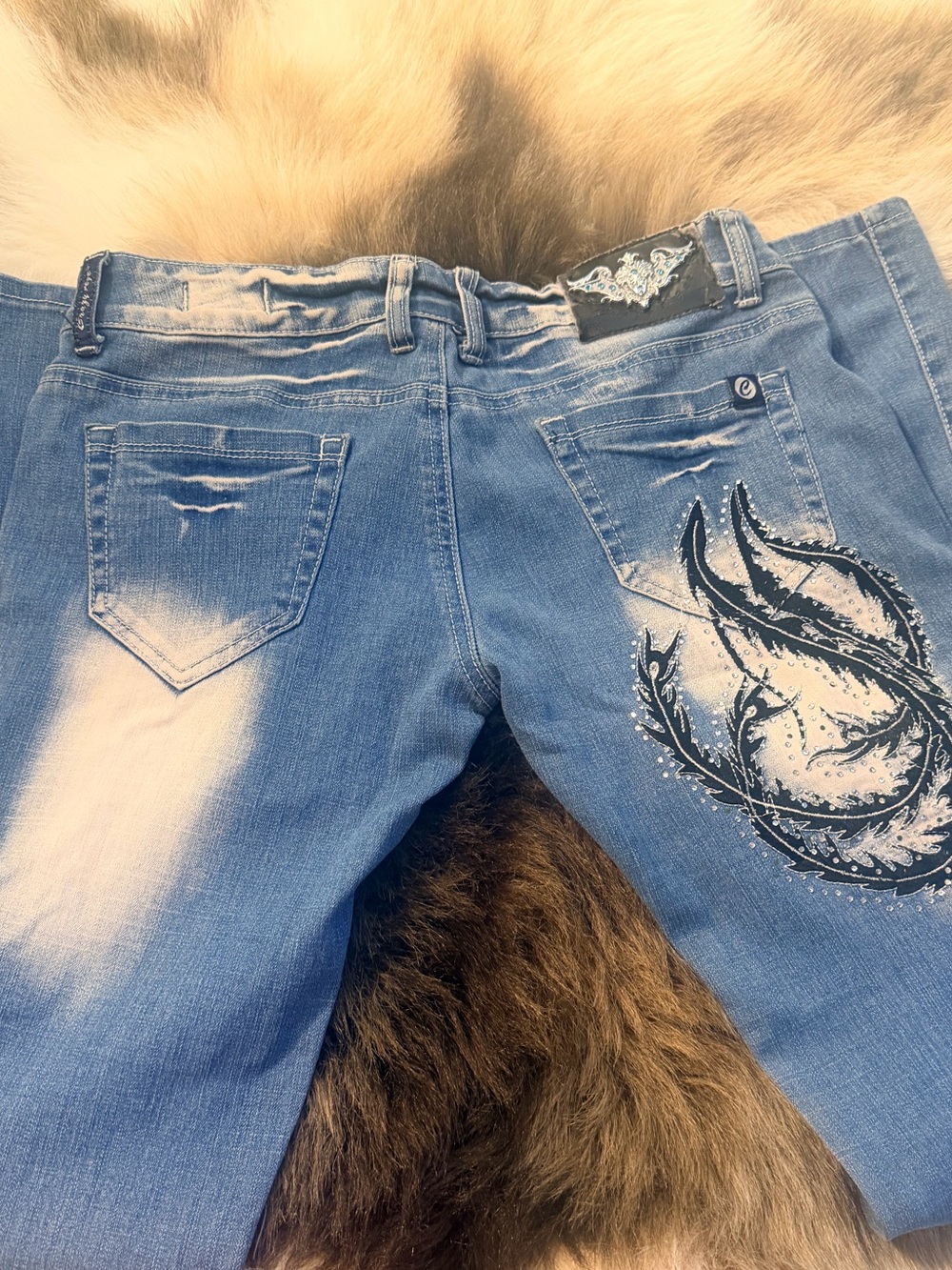 Women’s Light Blue Embroidered Distressed Jeans